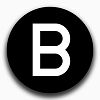 Schwarzer Kreis mit einem weißen Buchstaben "B" in der Mitte.