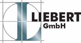 Logo mit großem "L" und Text "LIEBERT GmbH" auf Gitterhintergrund, in Blau- und Grautönen.