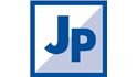 Logo mit blauen Buchstaben "JP" im blauen Rahmen auf weißem Hintergrund.