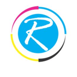 Circular logo with a white "R" on blue, surrounded by colorful segments: pink, yellow, black.