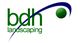 "BDH Landscaping logo with green text and a blue swoosh ending in a green circle."