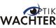 Blaues Auge Logo mit Text "Optik Wachter". Das Auge ersetzt das "O" bei "Optik".