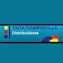 Banner de distribución de tintas, con texto "TINTATONERSEVILLA Distribuidores", fondo azul.