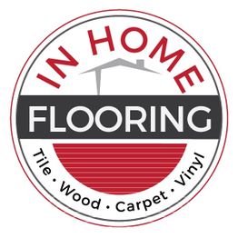In Home Flooring logo with text: Tile, Wood, Carpet, Vinyl, and a house graphic.