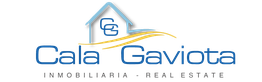 Logo de Cala Gaviota Inmobiliaria con texto azul y diseño de casa.