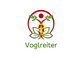 Logo mit grünem Caduceus vor Blättern, oben roter Kreis und Name "Voglreiter" darunter.