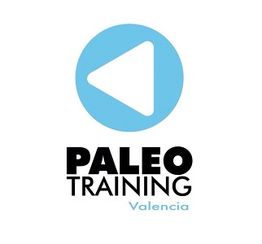 Logotipo de Paleo Training Valencia con triángulo azul apuntando a la izquierda.