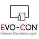 Logo von EVO-CON, einem Internet-Dienstleister, mit stilisierten Geräten im Hintergrund.