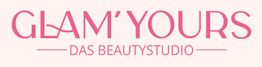 Logo: "GLAM'YOURS DAS BEAUTYSTUDIO" in rosa Schrift auf hellem Hintergrund.