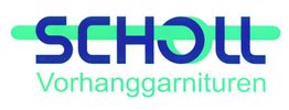 Blau-grünes Logo mit dem Text "SCHOLL" und darunter "Vorhanggarnituren".