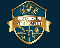 Emblem with "Pire Sunshine State Academy" text, a lion, and symbols of Florida and sunshine.