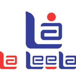 Logo with stylized text "Le Leela" in blue and red, featuring unique geometric shapes.