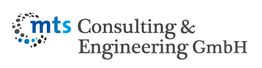 Logo der mts Consulting & Engineering GmbH mit blauem und grauem Text.