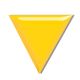 Gelbes, invertiertes Dreieck mit Schatten auf weißem Hintergrund.