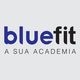 Logo "bluefit" com texto "A sua academia" em fundo cinza.
