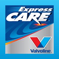 Express Care logo featuring Valvoline symbol on a blue and gray background.