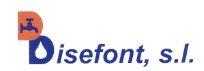 Logotipo de Disefont, s.l. con un grifo azul sobre fondo naranja.