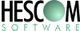 Logo des Unternehmens "HESCOM SOFTWARE" mit grünem Kugelmotiv als Buchstabe "O".