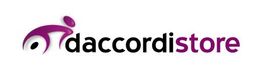 Logo "daccordistore" con testo nero e viola, accanto a una stilizzazione di un ciclista viola.