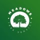 Logo with a tree silhouette, "Meadows Tree Service" text in a circle, on a green background.