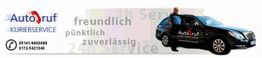 Kurierdienst Auto Ruf mit schwarzem Auto, Fahrer, Telefonnummern und den Worten: freundlich, pünktlich.
