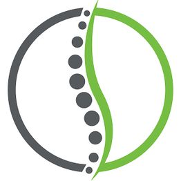 Stijlvolle logo met een cirkel, groene lijn en zwarte stippen in het midden.