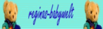 Teddybären auf einem Banner mit dem Text "regina-babywelt" in blauer Schrift auf hellblauem Hintergrund.