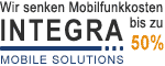 Werbung von Integra, die Mobilfunkkosten um bis zu 50% senkt.