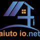 Logo con casa stilizzata, finestra illuminata e testo "aiuto io.net" su sfondo nero.