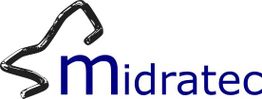 Logo mit schwarzem Linienmuster und blauem Text "Midratec".