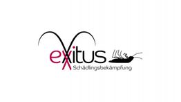 Logo mit Schriftzug "exitus Schädlingsbekämpfung" und einer stilisierten Kakerlake.
