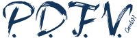 Captcha-Text in blauer, handschriftlicher Schriftart: P.D.F.V.