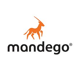 Orange Antilopen-Logo über dem Text „mandego“ auf weißem Hintergrund.