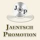 Logo von Jaentsch Promotion mit silberner J&P-Schallplatte im Hintergrund.