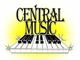 "Central Music" text above a piano keyboard with a yellow glow and decorative stars.