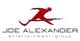 Rotes Silhouetten-Logo eines springenden Menschen über dem Text "Joe Alexander Entertainment Group".
