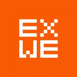 Orange Hintergrund mit weißem Schriftzug "EXWE" in Blockbuchstaben.