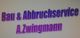 Bau & Abbruchservice A. Zwingmann in lila Schrift auf weißem Hintergrund.