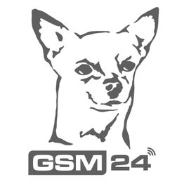 Graues Logo mit Hundezeichnung und darunter Schriftzug "GSM 24".