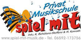 Privat-Musikschule Spiel Mit Logo mit Notensymbolen und Kontaktinformationen.