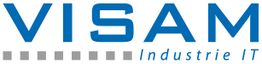 Logo von VISAM Industrie IT in blauer Schrift mit grauem Punktmuster darunter.