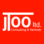 Rotes Logo mit weißem Text "JToo ltd. Consulting & Vertrieb".