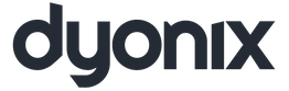 Schwarzes Logo mit dem Schriftzug "dyonix" in moderner Schriftart auf weißem Hintergrund.