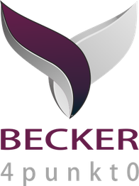 Logo mit lila-grauer Form und Text: "BECKER 4punkt0".