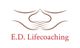Logo van E.D. Lifecoaching met bruine lijnen en rode tekst.