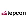 Logo mit stilisierten Linien und dem Wort "tepcon" in Schwarz auf weißem Hintergrund.