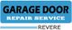 "Garage Door Repair Service logo with 'Revere' text below in blue and black."