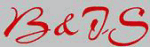 Rote, geschwungene Buchstaben "B & TS" auf grauem Hintergrund.