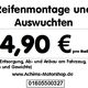 Schild mit Reifenmontage- und Auswuchtpreis: ab 4,90 € pro Rad, ohne Extrakosten.