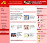 Rote Webseite mit Kategorien und Bildern von Zeitungen und Zeitschriften.